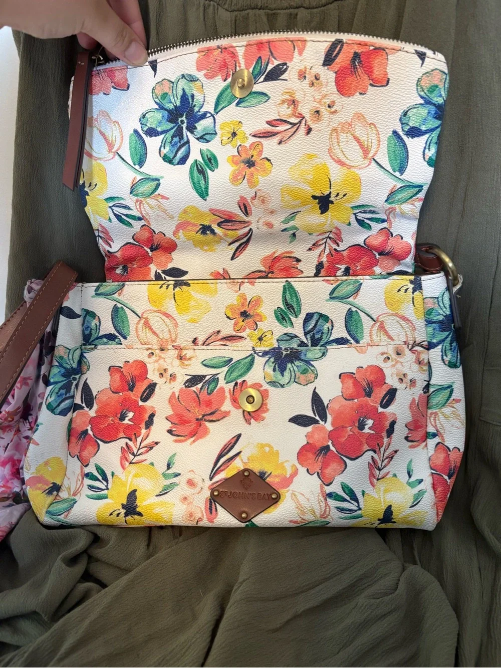 St. John's Bay White Floral Crossbody with Brown Strap